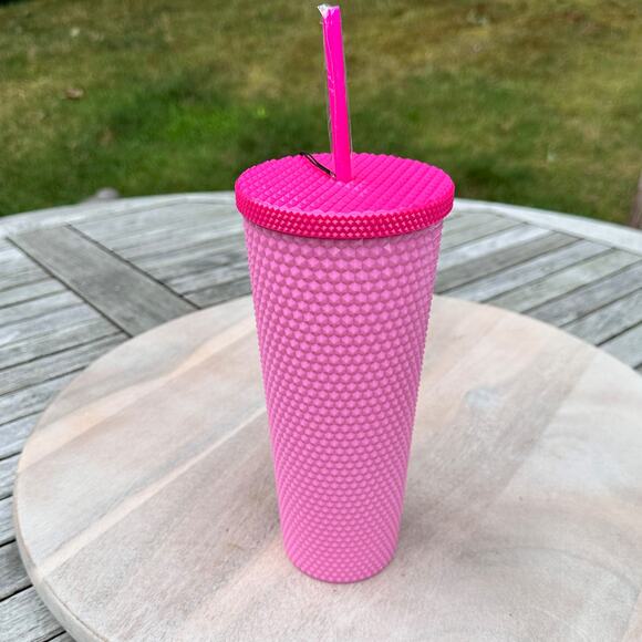 Barbie The Movie Pink Studded Tumbler Cup & Straw NIB Exclusive Acrylic Travel - Picture 9 of 13